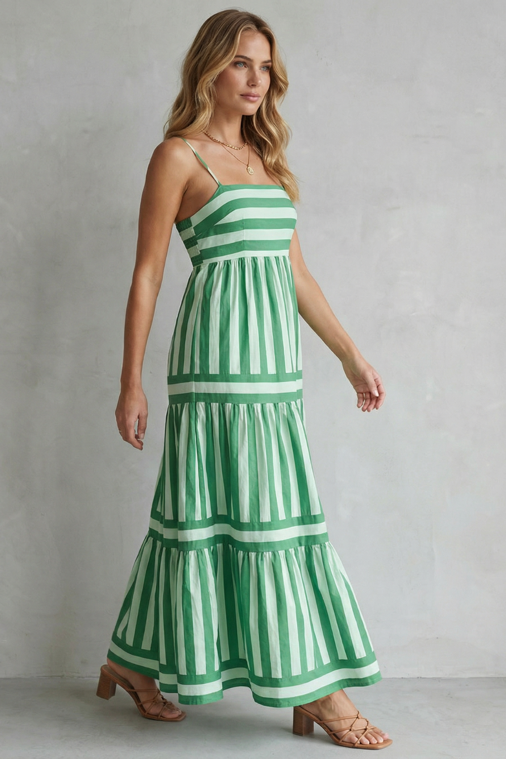 Playful Stripe Tiers Strappy Maxi Dress
