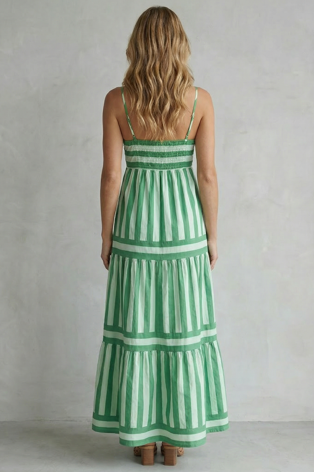 Playful Stripe Tiers Strappy Maxi Dress