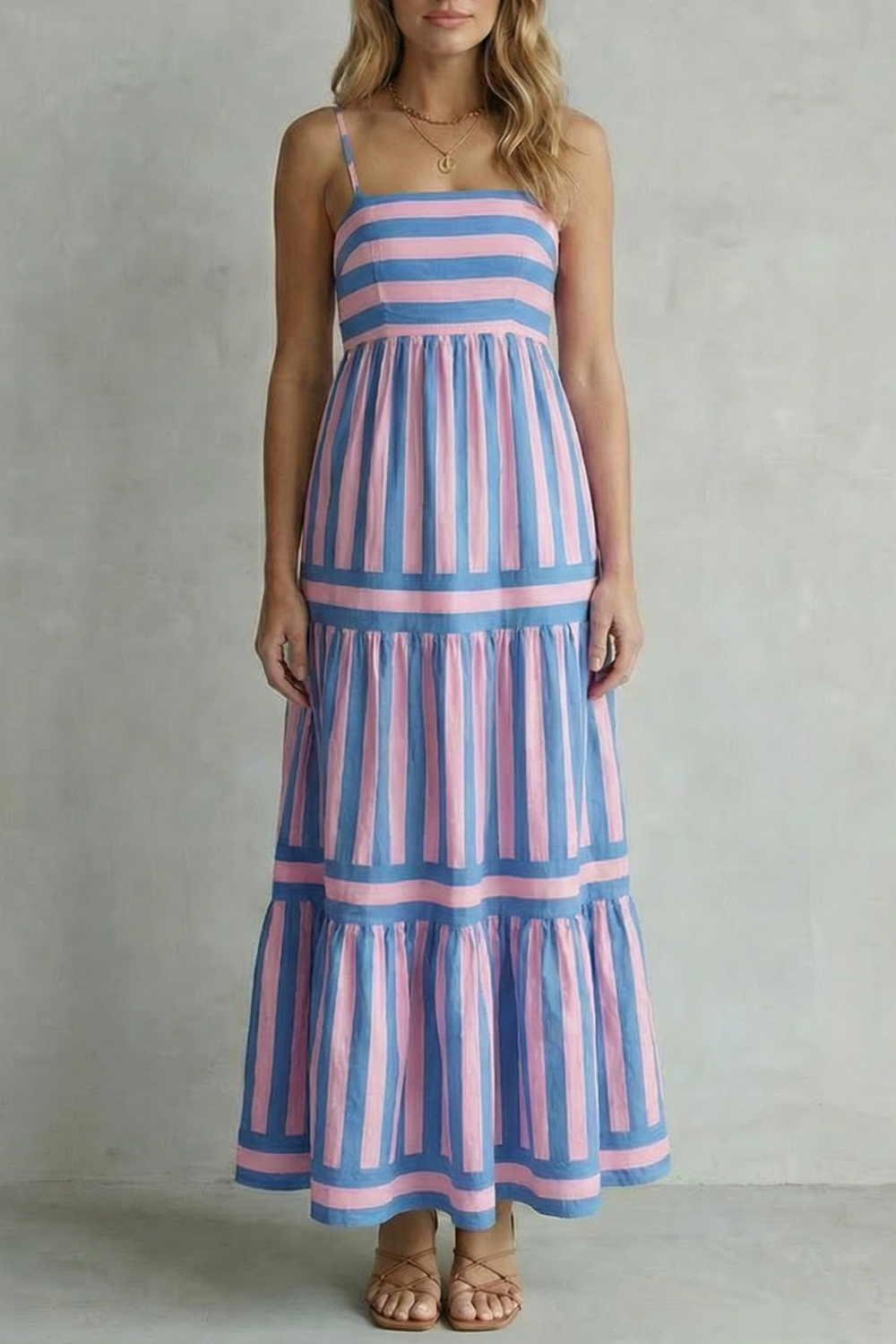 Playful Stripe Tiers Strappy Maxi Dress