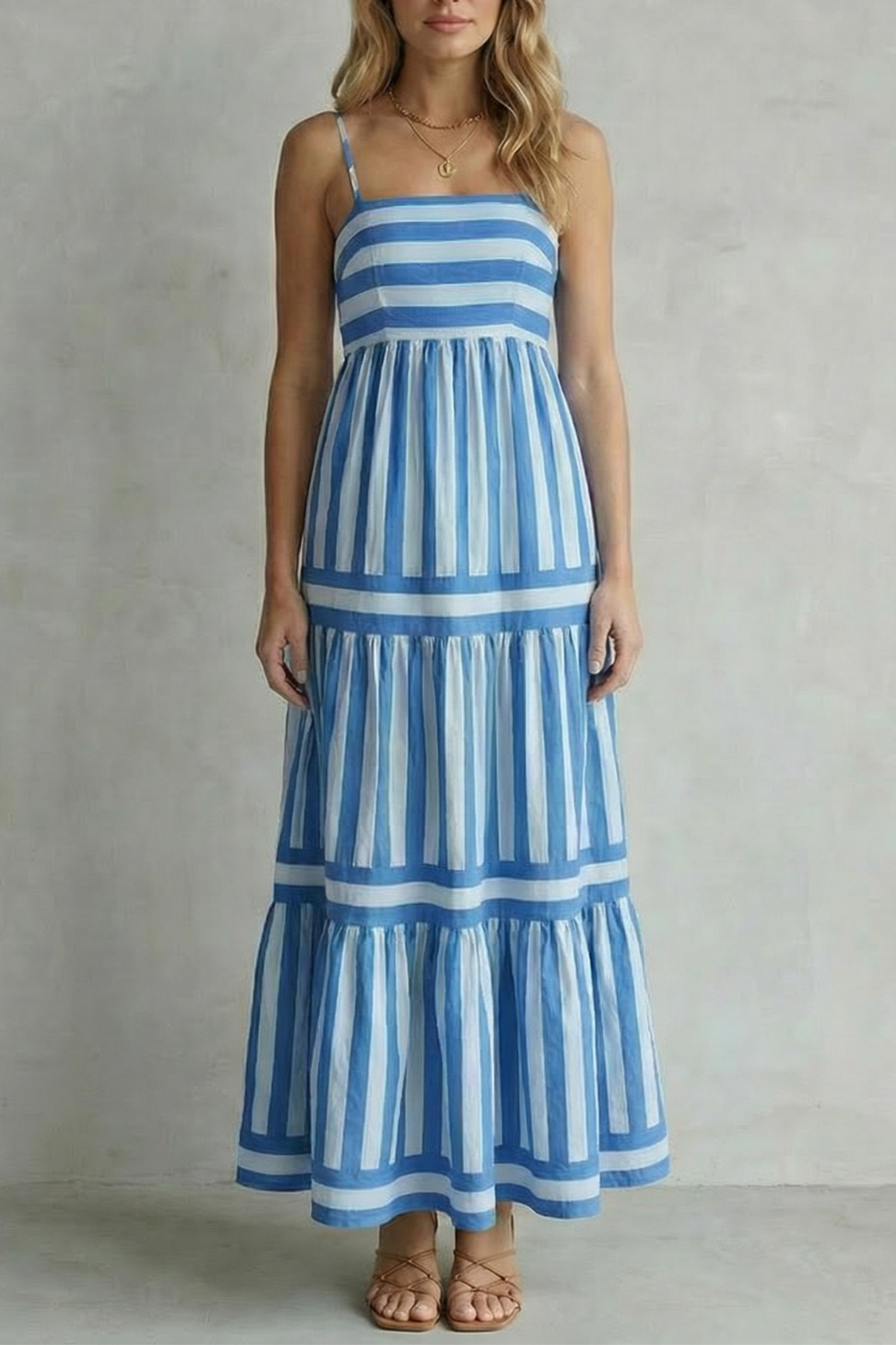 Playful Stripe Tiers Strappy Maxi Dress