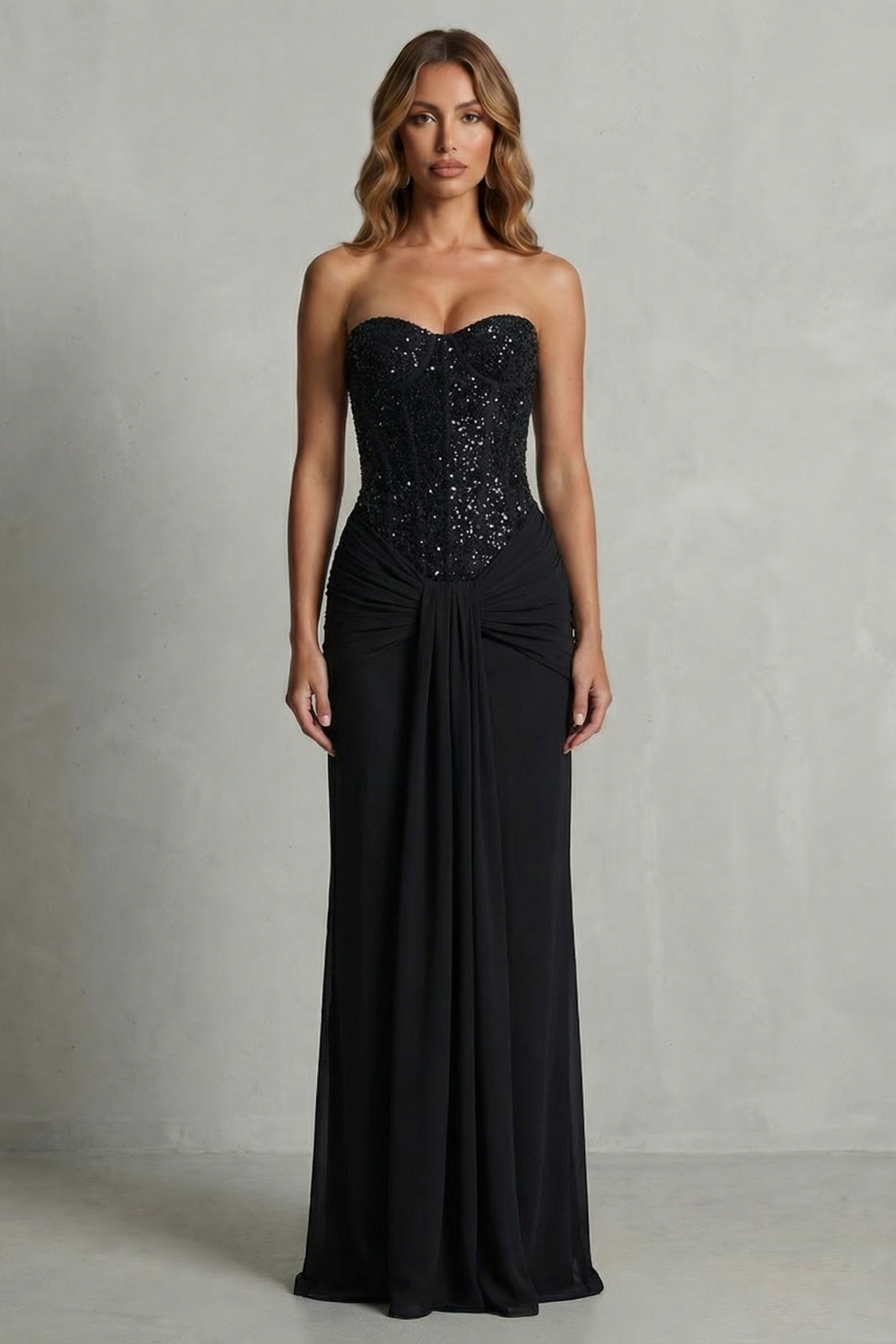 Draped Satin Elegance Maxi Dress