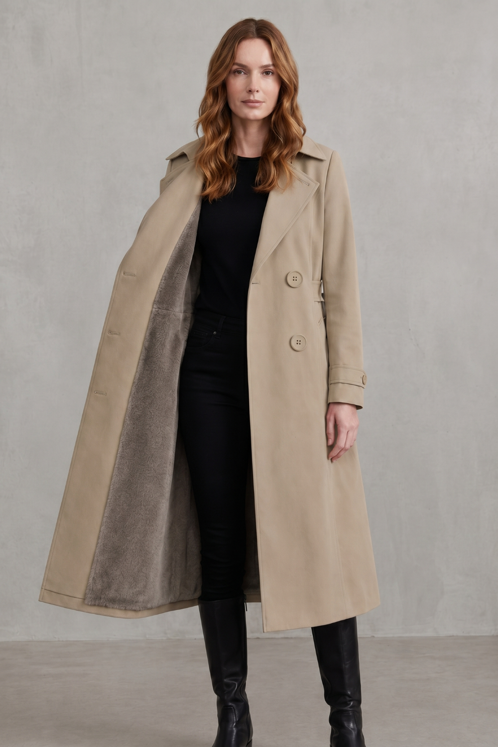 Carletta – Faux fur-lined trench – Double-breasted winter coat