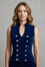 Double-breasted Cut Velvet Military Vest