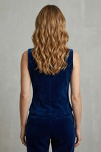 Double-breasted Cut Velvet Military Vest