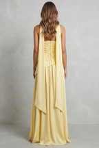 Sculpted Draped Slit Strapless Maxi Dress