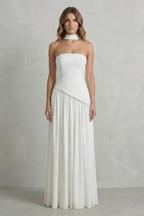 Sculpted Draped Slit Strapless Maxi Dress