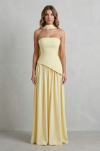 Sculpted Draped Slit Strapless Maxi Dress