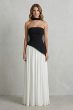Sculpted Draped Slit Strapless Maxi Dress