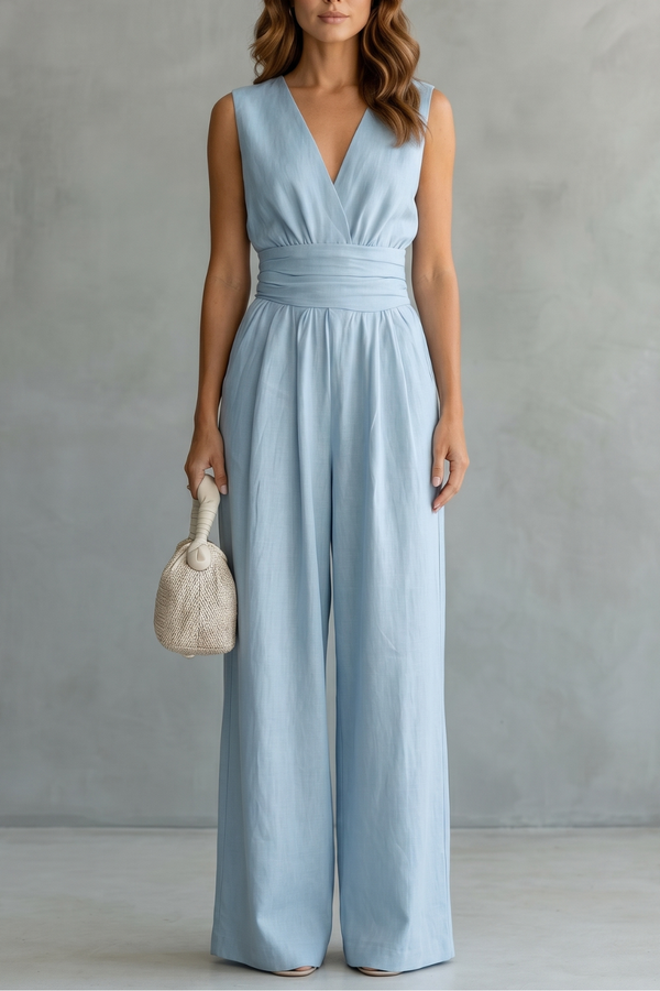 Waist-defining elegance | Sleeveless jumpsuit - Light Blue