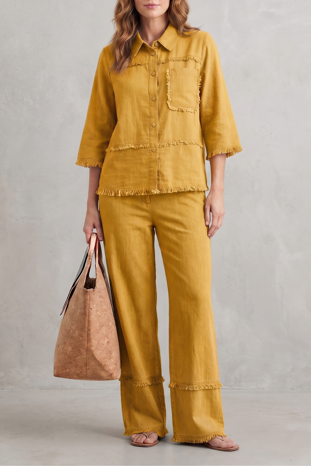 Relaxed Linen-inspired Style Trouser Set
