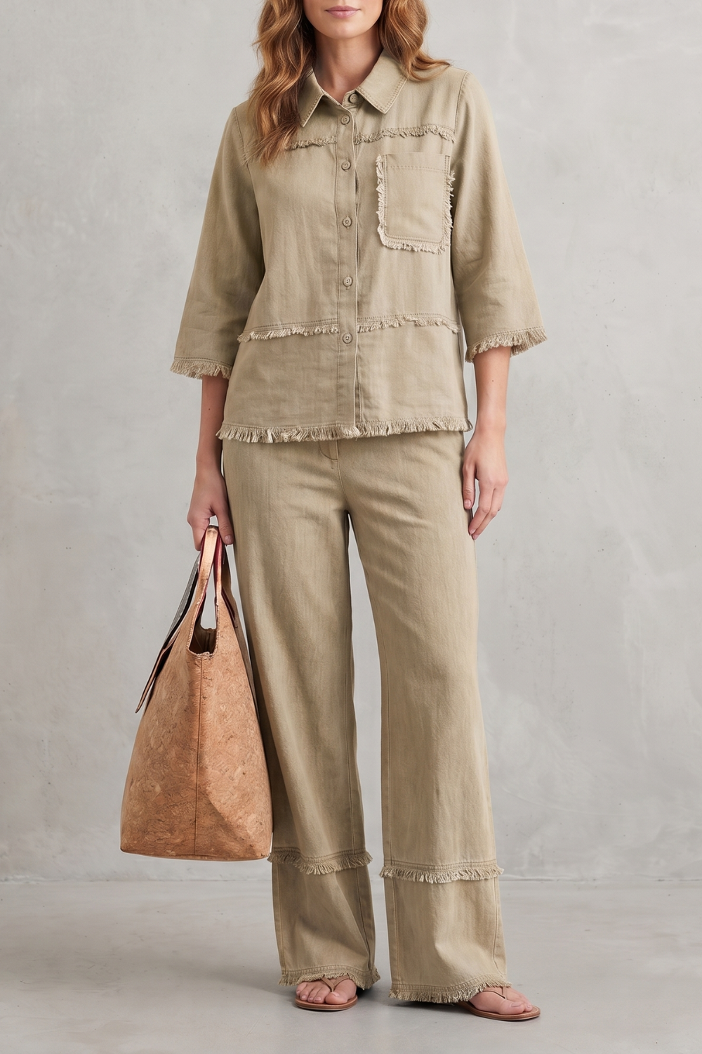 Relaxed Linen-inspired Style Trouser Set
