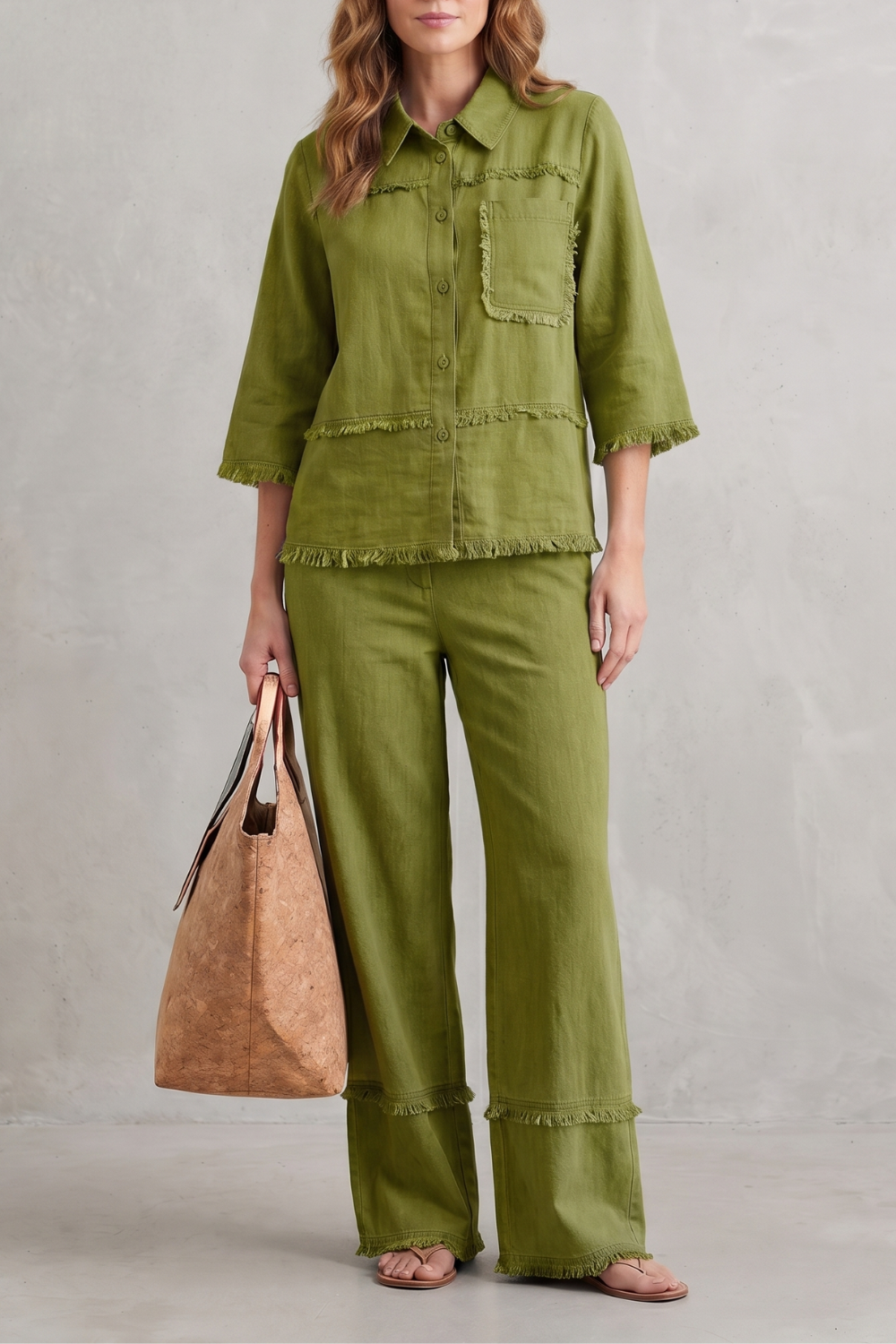 Relaxed Linen-inspired Style Trouser Set