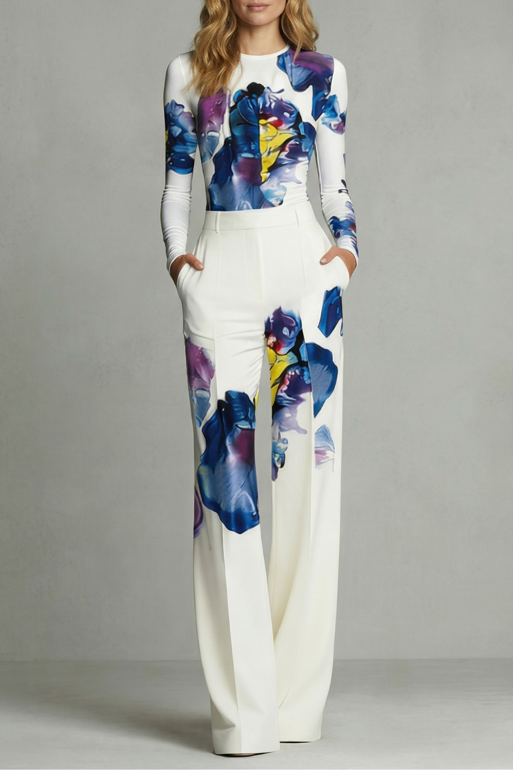 Artistic Colourblock Elegance Top And Trouser Set