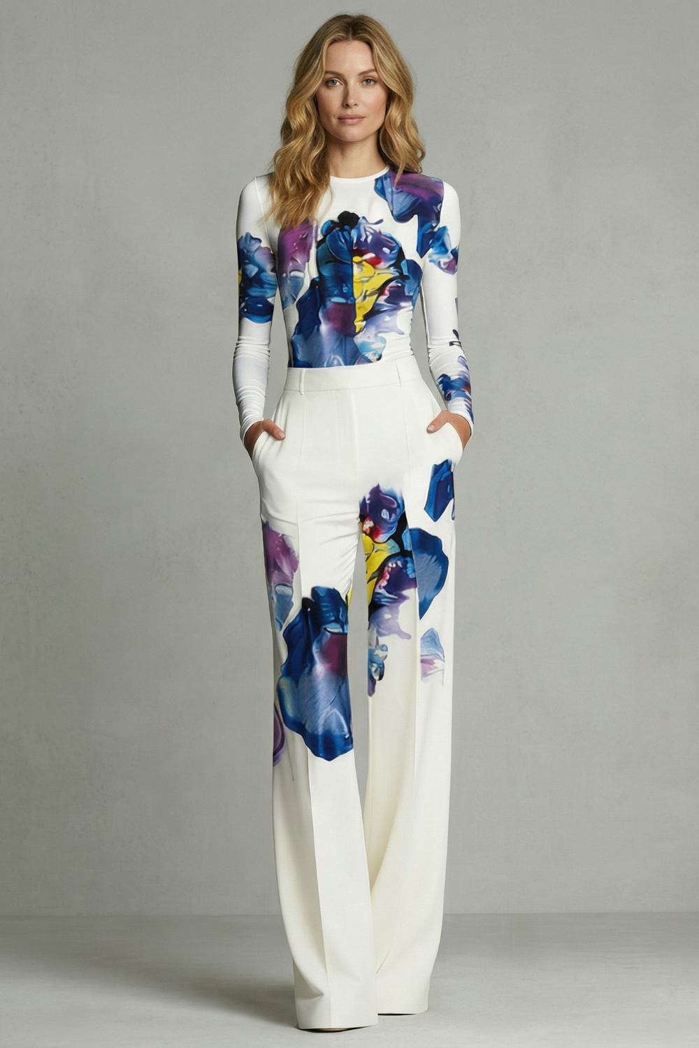 Artistic Colourblock Elegance Top And Trouser Set