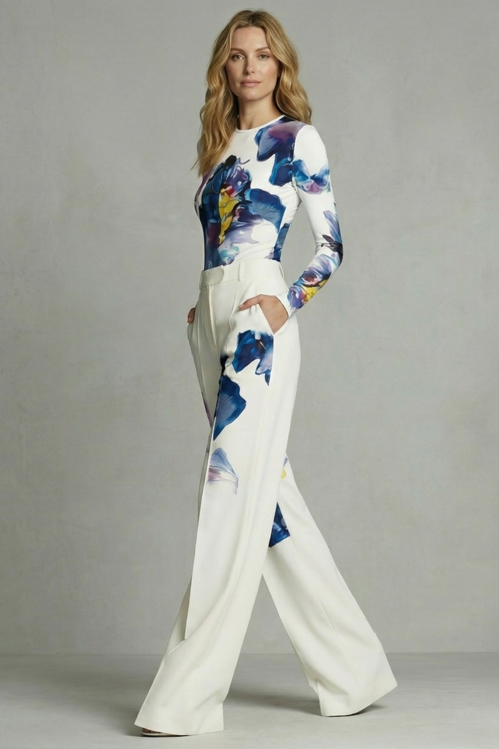 Artistic Colourblock Elegance Top And Trouser Set