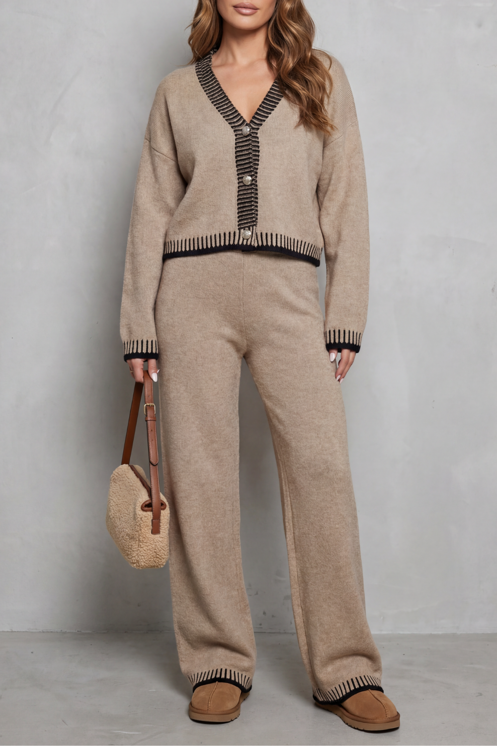 Contrast Trim Knit Loungewear Set