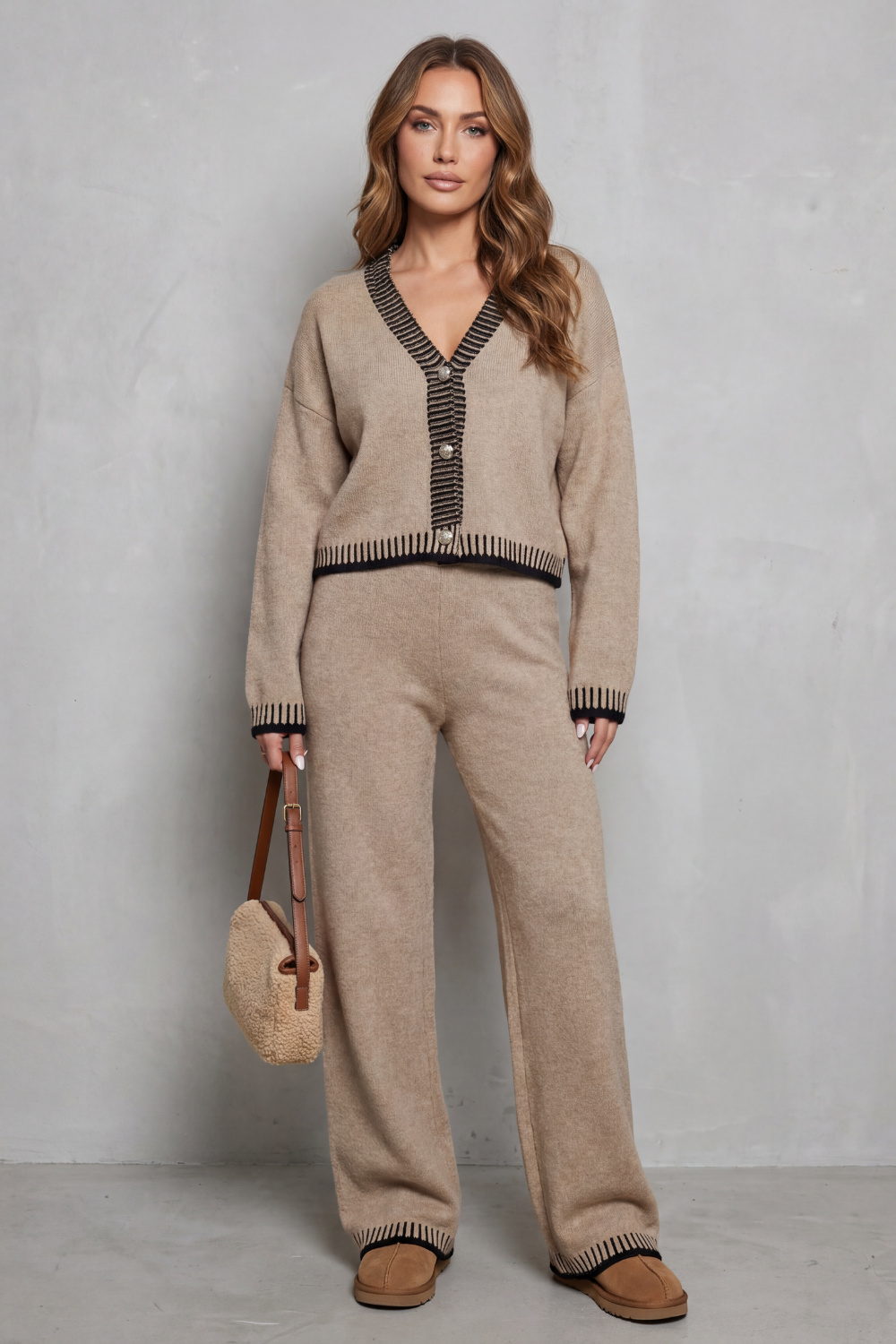 Contrast Trim Knit Loungewear Set