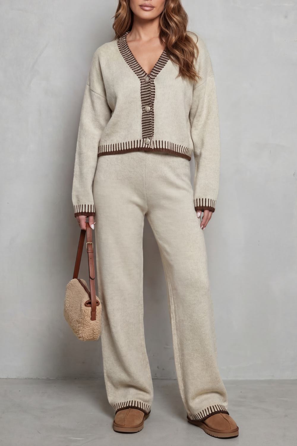 Contrast Trim Knit Loungewear Set