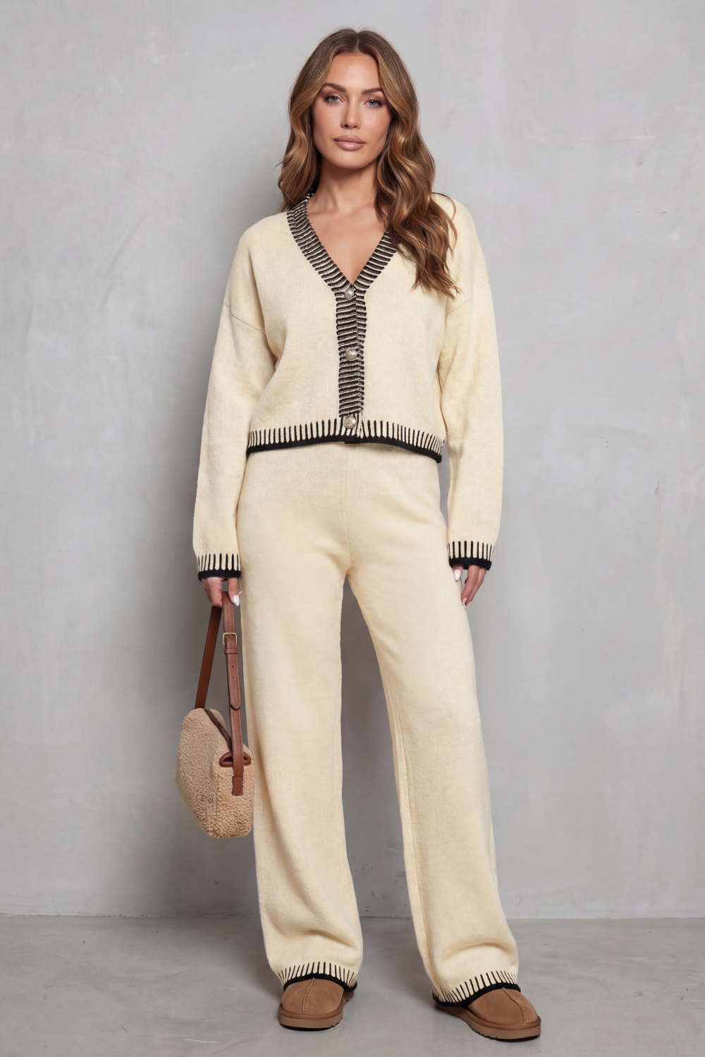 Contrast Trim Knit Loungewear Set