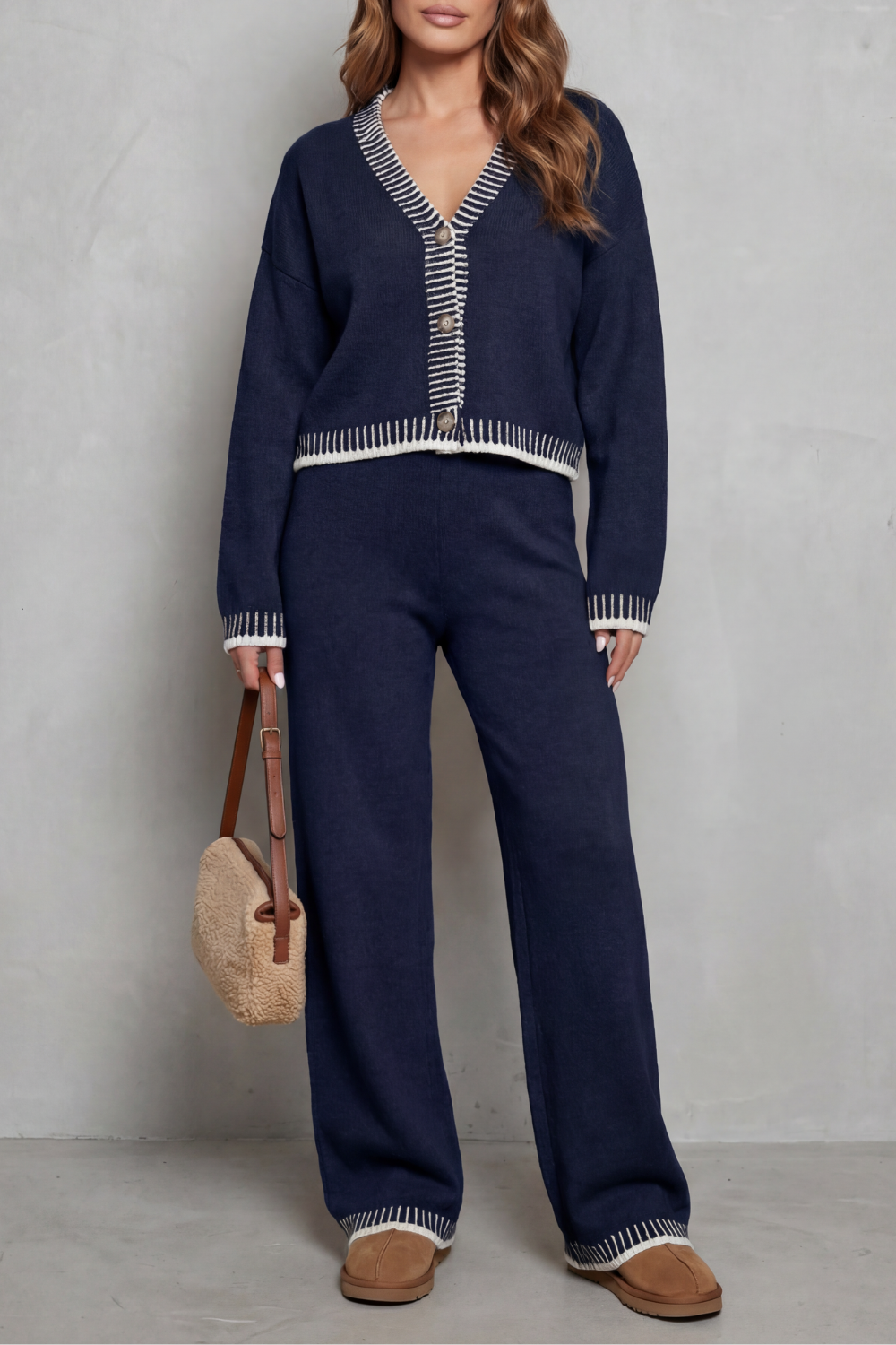 Contrast Trim Knit Loungewear Set