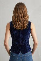 Sleeveless Velvet Blouse with Lace-Trimmed Neckline