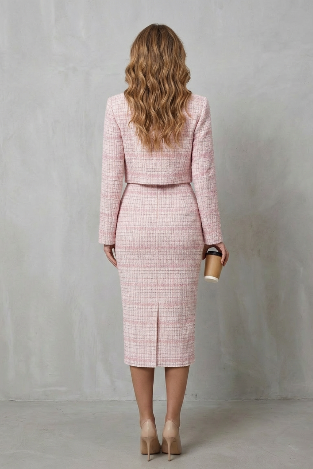 Elegant Plaid Tailoring Two-piece Midi Dress Set