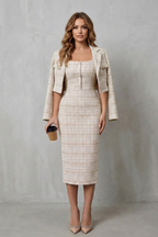 Elegant Plaid Tailoring Two-piece Midi Dress Set
