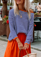 Women's Oversized Striped Sweatshirt with Contrast Trim