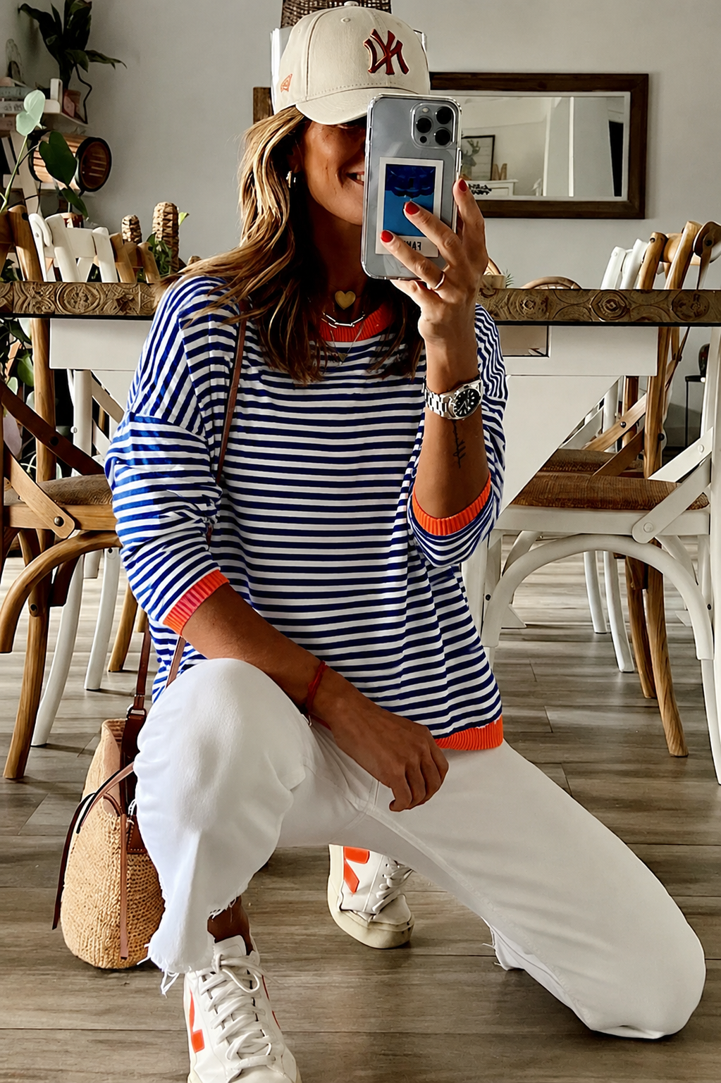 Women's Oversized Striped Sweatshirt with Contrast Trim