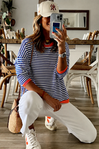 Women's Oversized Striped Sweatshirt with Contrast Trim