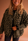 Women's Leopard Print Button Front Jacket - Brown