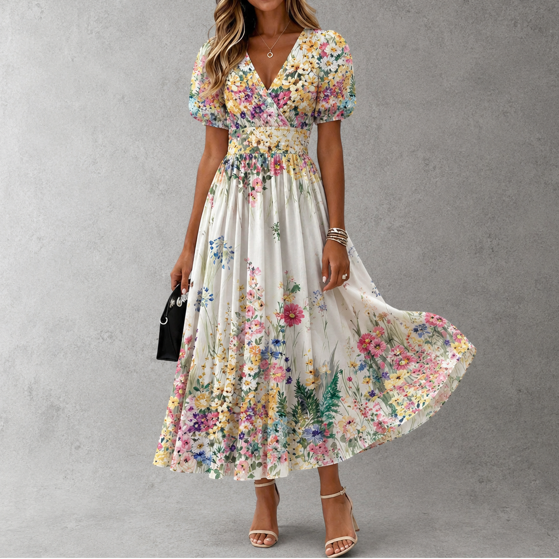 Rosalind™ | Short Sleeve Floral Maxi Dress