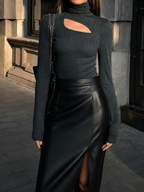 Women's Cut Out Turtleneck Long Sleeve Slim Fit Top