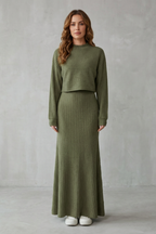 2-in-1 Ribbed Knit Set Maxi Dress & Cropped Pullover