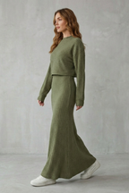 2-in-1 Ribbed Knit Set Maxi Dress & Cropped Pullover