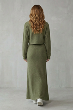 2-in-1 Ribbed Knit Set Maxi Dress & Cropped Pullover