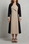 Contrast Color Wool Coat Hepburn Style Elegant Overcoat