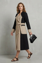 Contrast Color Wool Coat Hepburn Style Elegant Overcoat