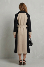 Contrast Color Wool Coat Hepburn Style Elegant Overcoat