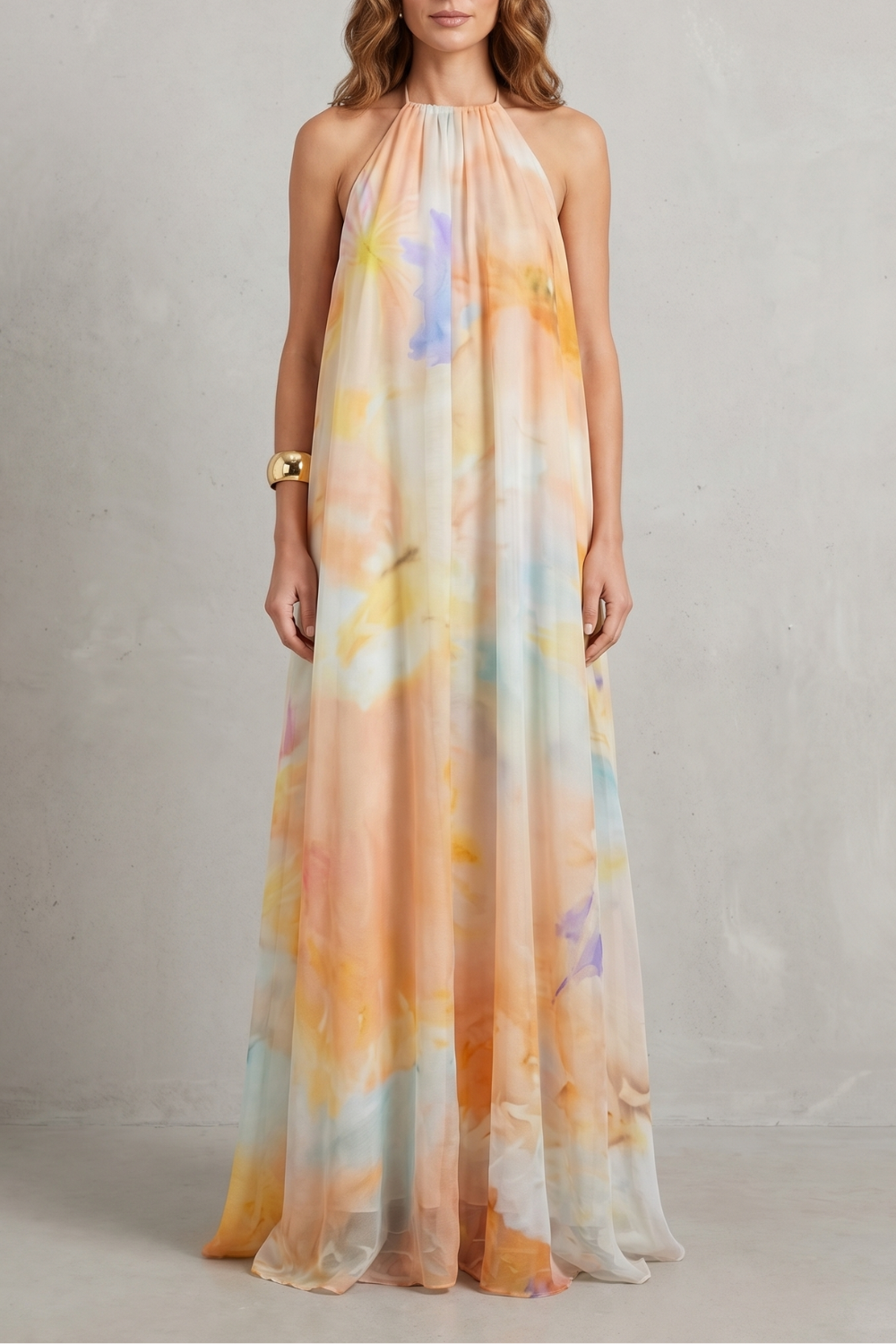 Watercolour Halter Grace Maxi Dress