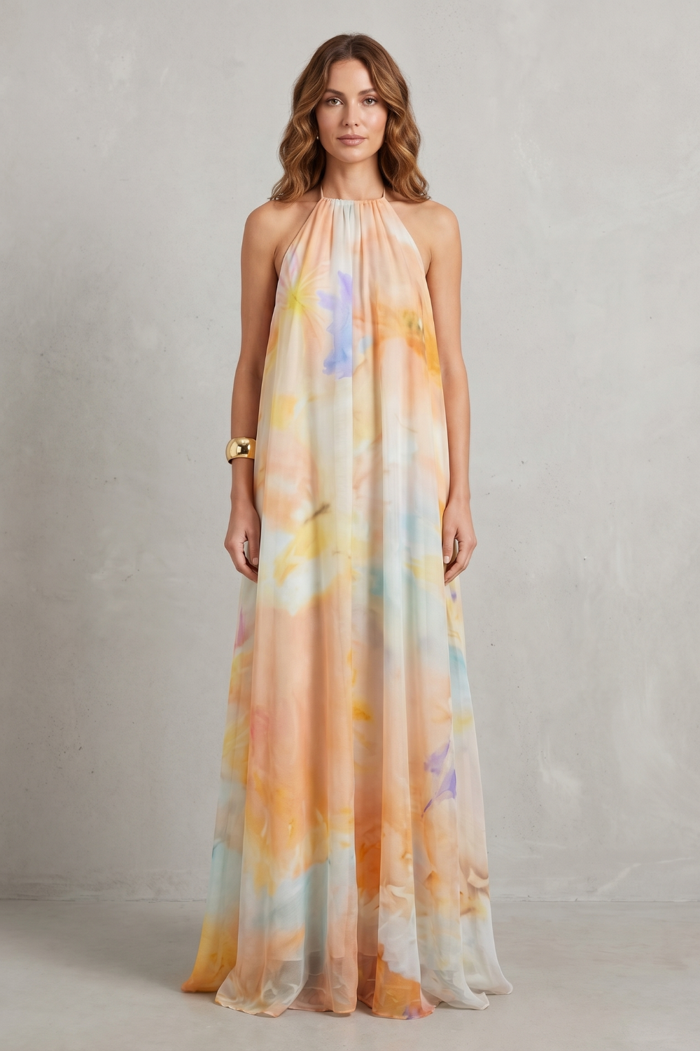 Watercolour Halter Grace Maxi Dress