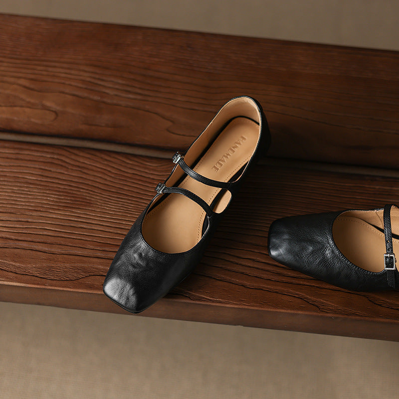 Aurelle Dual Strap Leather Mary-Janes