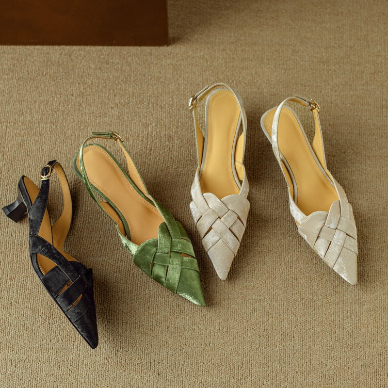 Kaelis Woven Leather Slingback Heels