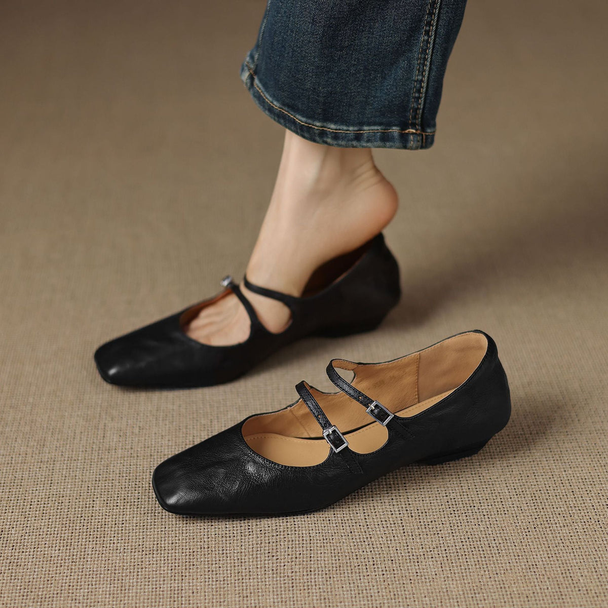 Aurelle Dual Strap Leather Mary-Janes