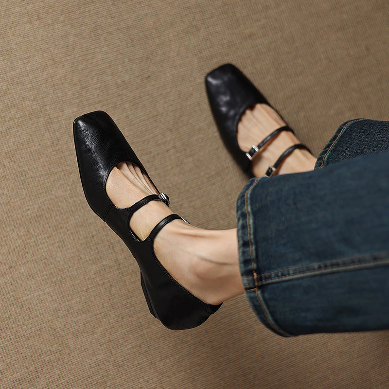 Aurelle Dual Strap Leather Mary-Janes