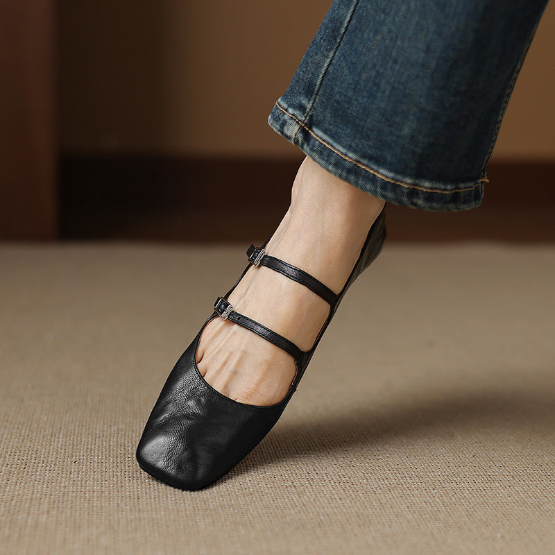 Aurelle Dual Strap Leather Mary-Janes