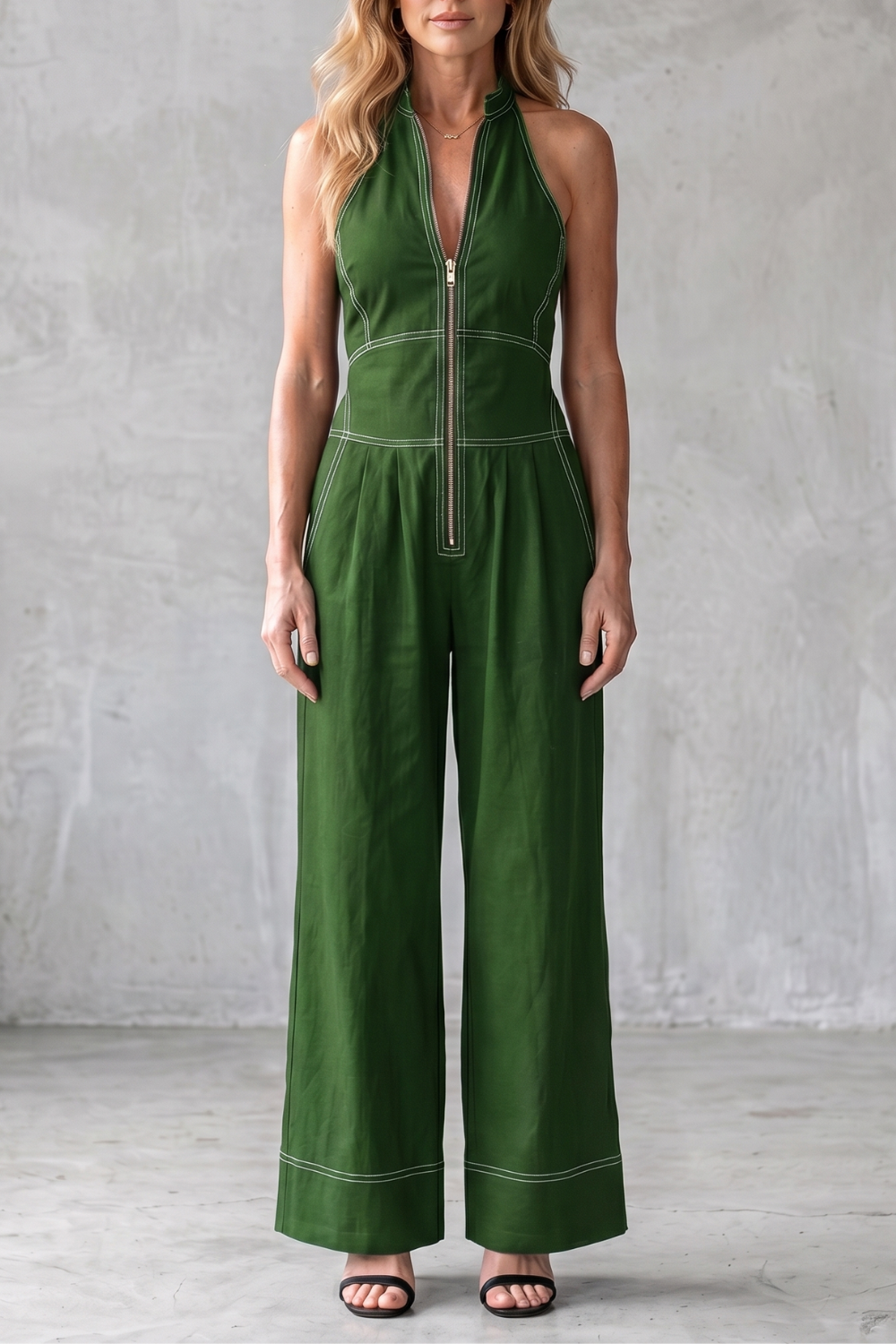 Contrast stitch utility | Wide-leg jumpsuit