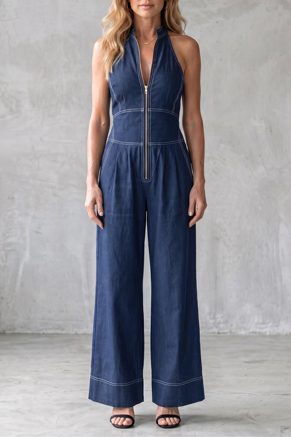 Contrast stitch utility | Wide-leg jumpsuit