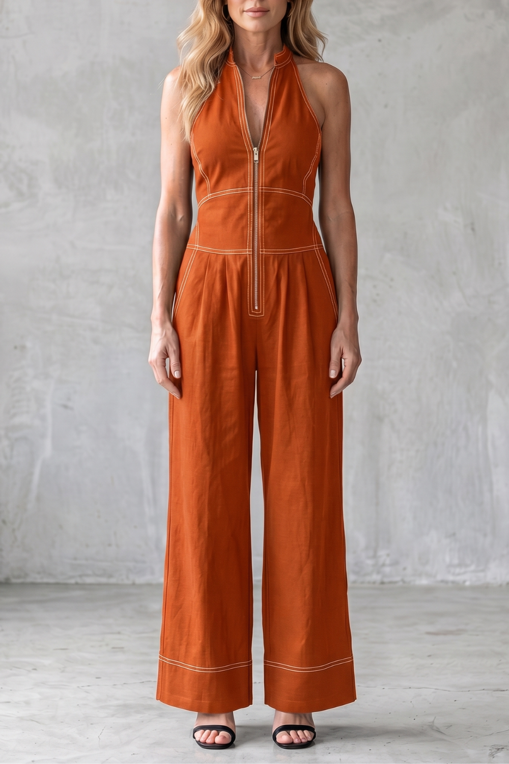 Contrast stitch utility | Wide-leg jumpsuit