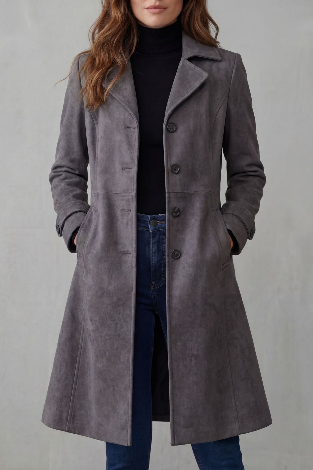Vintage suede finish | Longline coat
